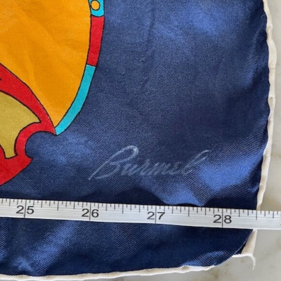 BURMEL Vintage Hand Rolled Bold Retro Print Blue Square Scarf - Picture 13 of 16